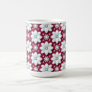Elegantes weißes Blumenmuster auf tiefem Magenta Kaffeetasse