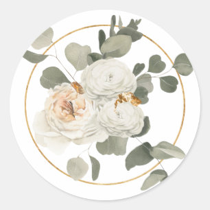 Elegantes Weißes Blumenmuster auf Weiß Runder Aufkleber