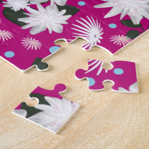 Elegantes weißes Blumenmuster Botanisches Design Puzzle