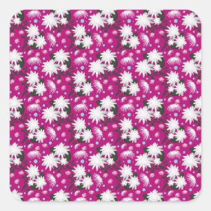 Elegantes weißes Blumenmuster Botanisches Design Quadratischer Aufkleber