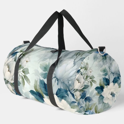 Elegantes, weißes Blumenmuster Duffle Bag (Linke Ecke)