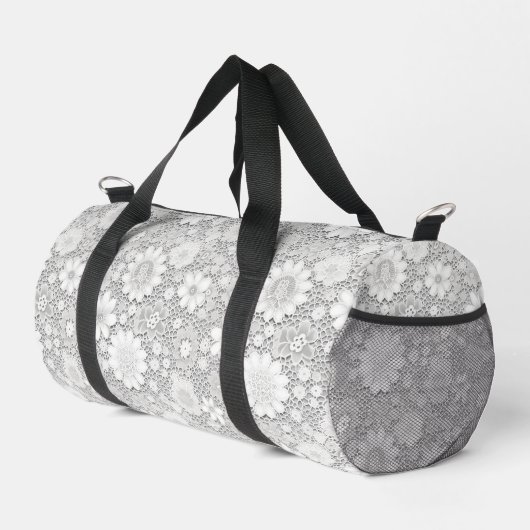Elegantes weißes Blumenmuster Duffle Bag (Rechte Ecke)