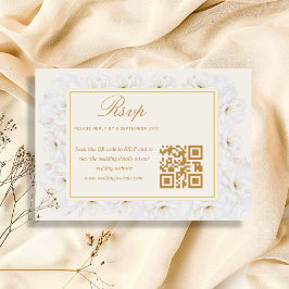 Elegantes Weißes Blumenmuster Elfenbein Gold QR RS RSVP Karte