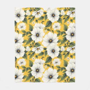 Elegantes Weißes Blumenmuster  Fleecedecke
