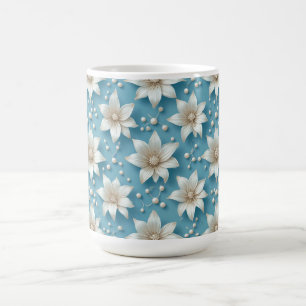 Elegantes weißes Blumenmuster mit Perlen Kaffeetasse