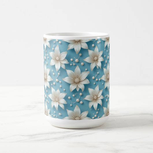 Elegantes weißes Blumenmuster mit Perlen Kaffeetasse (Mittel)
