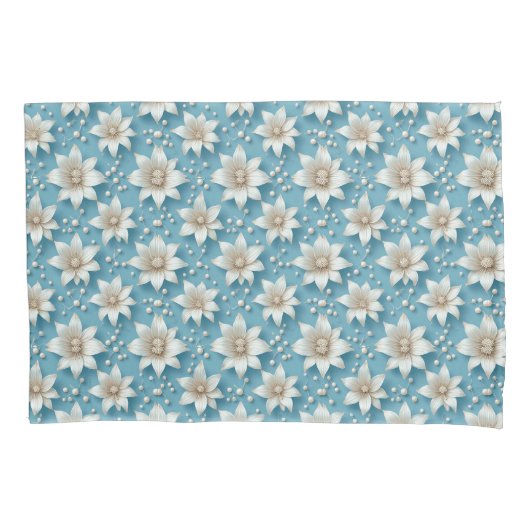 Elegantes weißes Blumenmuster mit Perlen Kissenbezug (Vorderseite)