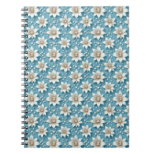 Elegantes weißes Blumenmuster mit Perlen Notizblock (Vorderseite)