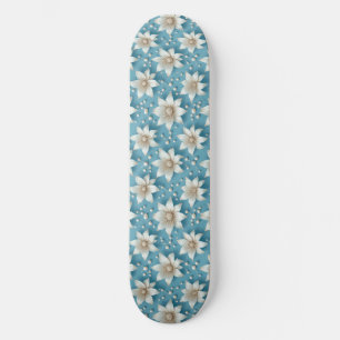 Elegantes weißes Blumenmuster mit Perlen Skateboard