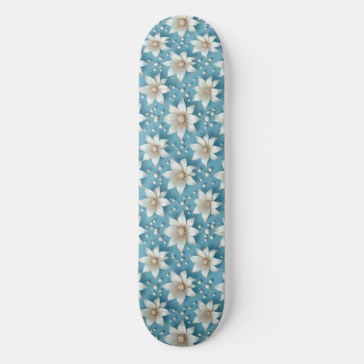 Elegantes weißes Blumenmuster mit Perlen Skateboard (Vorderseite)