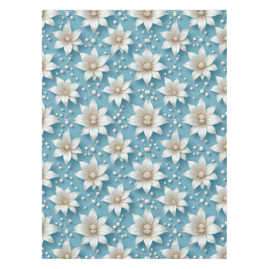 Elegantes weißes Blumenmuster mit Perlen Tischdecke (Vorderseite)