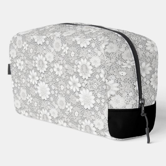 Elegantes weißes Blumenmuster Waschbeutel (Rechte Ecke)