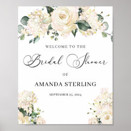 Elegantes weißes, blumenweißes Hydrangeas-Brautpar Poster