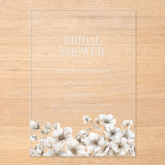 Elegantes Weißes Brautparty Acryleinladungen (Vorderseite)