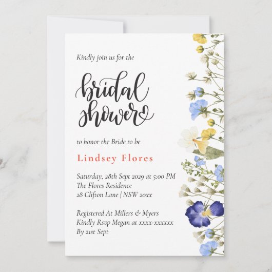 Elegantes weißes Brautparty Einladung (Vorderseite)