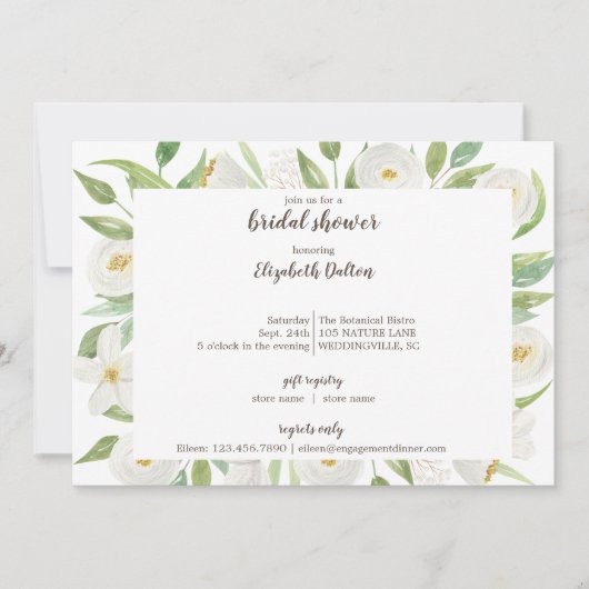 Elegantes Weißes Brautparty Einladung (Vorderseite)