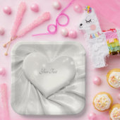 Elegantes weißes Cream Heart Paper Plate Pappteller (Party)