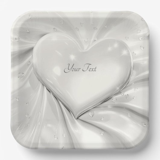 Elegantes weißes Cream Heart Paper Plate Pappteller (Vorderseite)