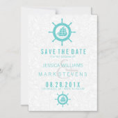 Elegantes weißes Damaskus und Aquamarines Wassermo Magneteinladung (Vorderseite)