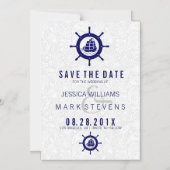 Elegantes weißes Damaskus und blaues Wasserrad Magneteinladung (Vorderseite)