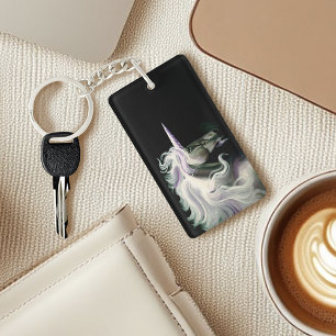 Elegantes weißes Einhorn mit fließender Mähne, lil Schlüsselanhänger