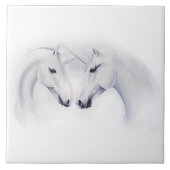 Elegantes weißes Einhorn-Paar Fantasy Romantisch Fliese (Vorderseite)