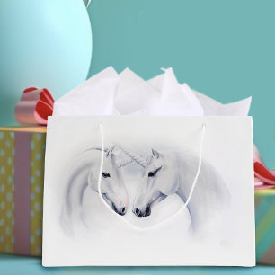 Elegantes weißes Einhorn-Paar Fantasy Romantisch Große Geschenktüte