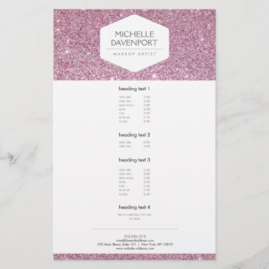 ELEGANTES WEISSES EMBLEM AUF PINK GLITZER Flyer (Vorne)