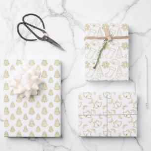 Elegantes Weißes Faux-Falten-Folie-Weihnachten Geschenkpapier Set