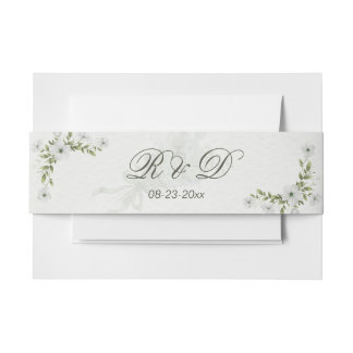 Elegantes weißes florales Bauchband für Hochzeitse Einladungsbanderole