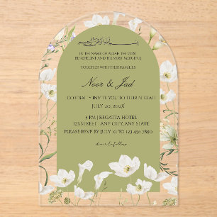 Elegantes weißes florales gebogenes Acryl-Islam-Ni Acryleinladungen