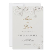 Elegantes Weißes Florales Goldschrift Save-the-Dat