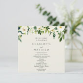 Elegantes weißes florales Hochzeitsprogramm in Cre Programm (Stehend Vorderseite)