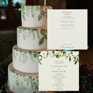 Elegantes weißes florales Hochzeitsprogramm in Cre Programm