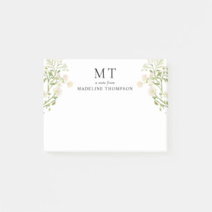 Elegantes weißes florales Wildblumen-Klassik-Monog Post-it Klebezettel