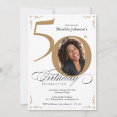 Elegantes Weißes Foto 50. Geburtstag Einladung (Vorderseite)