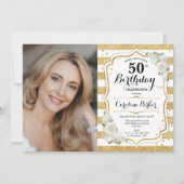 Elegantes Weißes Foto 50. Geburtstag Einladung (Vorderseite)