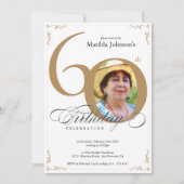 Elegantes Weißes Foto 60. Geburtstag Einladung (Vorderseite)