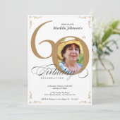 Elegantes Weißes Foto 60. Geburtstag Einladung (Stehend Vorderseite)