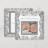 Elegantes Weißes Foto Christening Einladung (Vorne/Hinten)