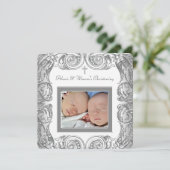 Elegantes Weißes Foto Christening Einladung (Stehend Vorderseite)