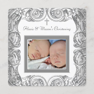 Elegantes Weißes Foto Christening Einladung