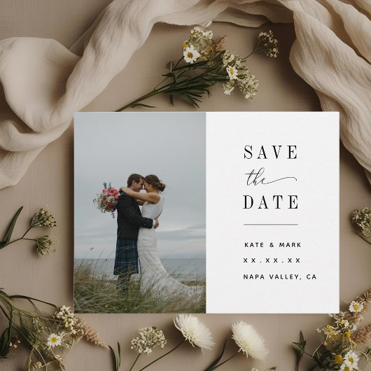 Elegantes weißes Foto Hochzeit speichern Sie das D Postkarte