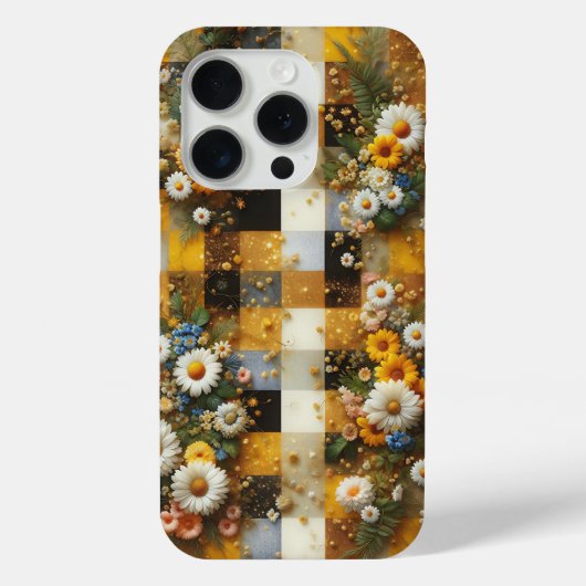 Elegantes weißes Gänseblümchen- und gelbes Gingham Case-Mate iPhone Hülle (Rückseite)