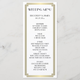 Elegantes weißes Gatsby Art Deco Hochzeitsmenü aus Menükarte
