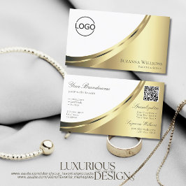 Elegantes weißes Gold-Dekor mit Logo und QR-Code Visitenkarte