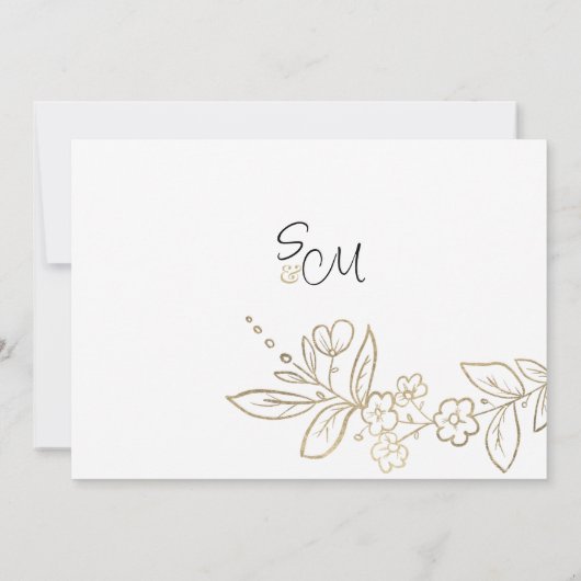 Elegantes, weißes Gold einfache Blüte Vielen Dank Einladung (Rückseite)