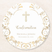 Elegantes Weißes-Gold-Kreuz Runder Pappuntersetzer (Vorderseite)