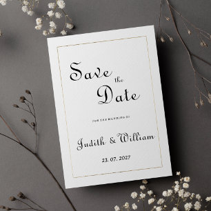 Elegantes weißes Gold Vintage-Kalligrafie Save-the Einladung