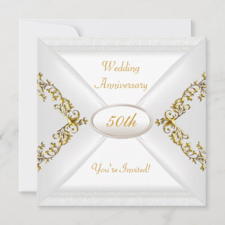 Elegantes weißes Gold zum 50. Hochzeitstag Einladung